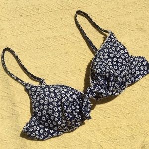 90’s Blue & White Floral & Frill Bikini Top